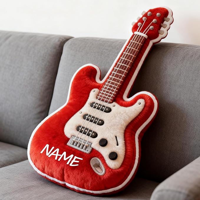Customized Guitar Shaped Pillow Personalized Double-Sided Printed Cute Pillow Customized Christmas Party Commemorative Gift Sofa Decorative for Boys and Girls 8-32in