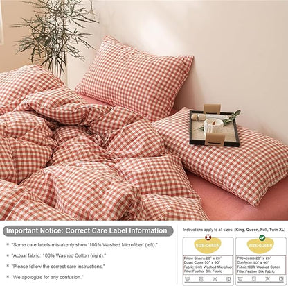 mixinni Orange Gingham Comforter Set Twin XL, Plaid Comforter Set 3 Pieces 1 Orange Grid Comfoter with 2 Pillow Cases for All Seasons, Soft Fluffy Modern Grid Pattern Printed Bedding-Twin XL Size