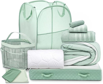 Hearth & Harbor Complete Dorm Room Set, Twin XL Comforter Set, Sheet Set, Mattress Protector, Towels and Organizers - All Dorm Accessories Included