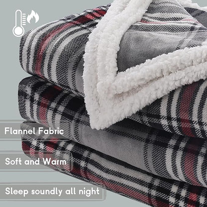 Heated Blanket Electric Blanket Full Size 72''x84'' with 10 Heating Levels, 12 Hour Auto Shut Off, Machine Washable, Flannel & Sherpa Soft Warming Blanket for Couch, Bed, Office - Gray & Red