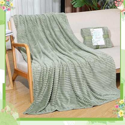 Buryeah 12 Pcs Wedding Flannel Fleece Throw Blanket Bulk with Thank You Card and Ribbon, 50 x 60 in Oeko-TEX Standard 100 Certified Blankets Outdoor Wedding, Guest Party Souvenirs (Sage Green)