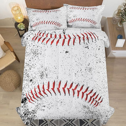 NINENINE Baseball Comforter Bedding Set King for Boys Teens,Baseball Pattern with Black Half-Dotted Printed Bedding Set,White Comforter Set,Soft Microfiber Quilt Set with Matching Pillowcase#5009