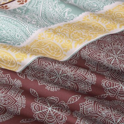 Cottolester Boho Comforter Set King Size,8 Pieces Red and Orange Bohemian Striped Bed in a Bag,Paisley Soft Microfiber Bedding Comforter Set
