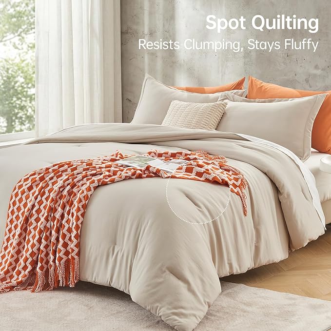 MUXHOMO King Size Comforter Set, All Season Ultra Soft Down Alternative Bedding - 3 Piece Lightweight Bed Set Includes 1 Comforter (104"x90") and 2 Pillow Shams (20"x36"), Linen