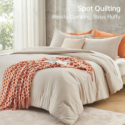 MUXHOMO King Size Comforter Set, All Season Ultra Soft Down Alternative Bedding - 3 Piece Lightweight Bed Set Includes 1 Comforter (104"x90") and 2 Pillow Shams (20"x36"), Linen