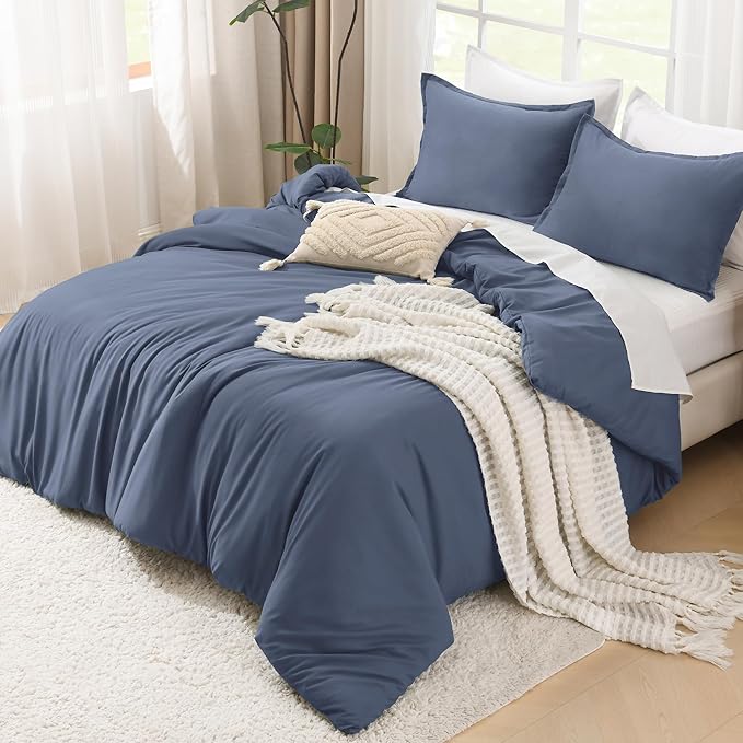 Litanika Comforters Bluish Grey Full Size, 3 Pieces Lightweight Solid Bedding Set & Collections, All Season Fluffy Bed Set (79x90In Comforter & 2 Pillowcases)