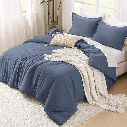 Litanika Comforters Bluish Grey Queen Size, 3 Pieces Lightweight Solid Bedding Set & Collections, All Season Fluffy Bed Set (90x90In Comforter & 2 Pillowcases)