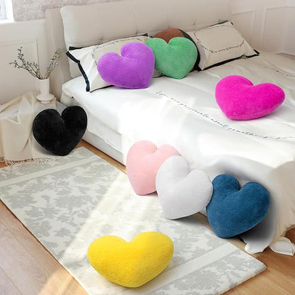 2 Pcs White Heart Pillow Decorative Throw Pillows 16-inch Cute Soft Fluffy Heart Shaped Pillows for Bed Couch Sofa Bedroom Living Room Decor Aesthetic (Milk White, 16"x13.78")