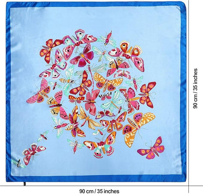 AWAYTR 35” Satin Large Square Head Scarves - 4PCS Silk Like Neck Scarf Hair Sleeping Wraps Satin Silk Scarfs for Women