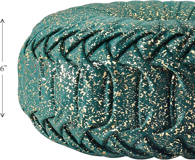EUCIOR Round Throw Pillows,Christmas Pillows,Green and Gold Throw Pillows,Pumpkin Pleated Handmade Velvet Decorative Pillow for Sofa Bedroom Livingroom