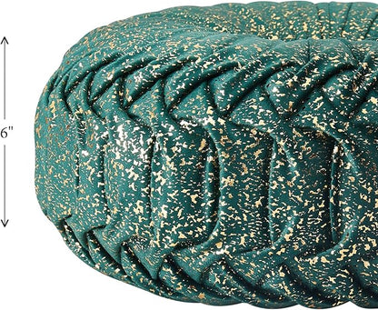 EUCIOR Round Throw Pillows,Christmas Pillows,Green and Gold Throw Pillows,Pumpkin Pleated Handmade Velvet Decorative Pillow for Sofa Bedroom Livingroom