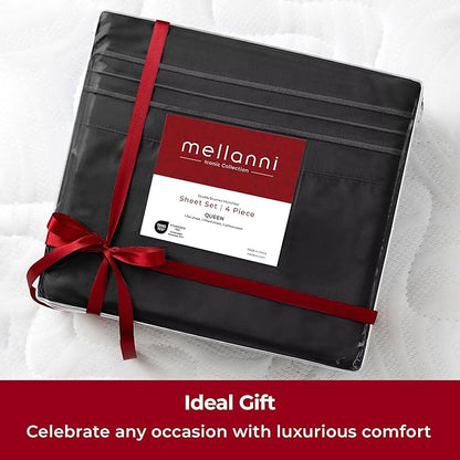 Mellanni Extra Deep Queen Sheets - 4 PC Iconic Collection Bedding - Hotel Luxury, Ultra Soft, Cooling Bed Sheets - Wrinkle, Fade, Stain Resistant (Queen, Black)