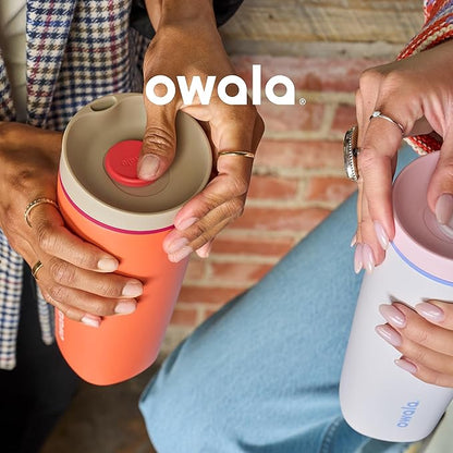 Owala SmoothSip Slider Insulated Stainless Steel Coffee Tumbler, Reusable Iced Coffee Cup, Hot Coffee Travel Mug, BPA Free 20 oz, Cozy Cocoa