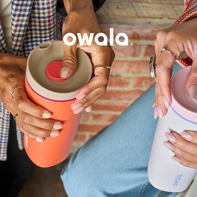 Owala SmoothSip Slider Insulated Stainless Steel Coffee's Tumbler, Reusable Iced Coffee Cup, Hot Coffee Travel Mug, BPA Free 20 oz, Vanilla Bean (Pack of 8)