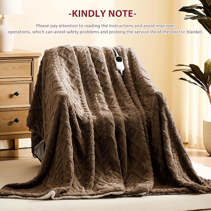 Heated Electric Blanket Queen Size-84"x90" Heating Blanket with 10 Heating Levels & 5 Time Settings Over-Heat Protection，Winter Warmer for Adults with ETL Certification（Beige）