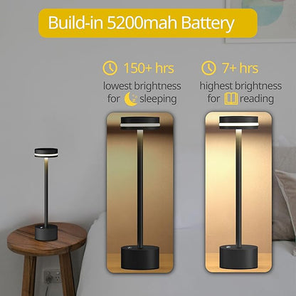 Cordless Table Lamp, Portable Rechargeable Bedside Lamp, Touch Stepless Dimmable Desk Lamp, for Home Bedroom Hotel Restaurant Bar Outdoor, 2 Set, Black