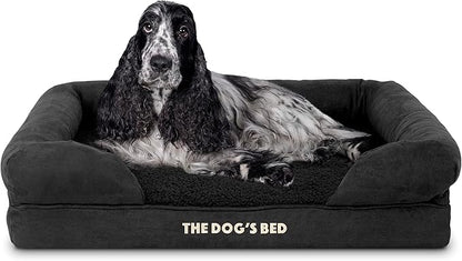 The Dog’s Bed Orthopedic Memory Foam Dog Bed with Bolsters, Plush Fabric, Black Plush, M