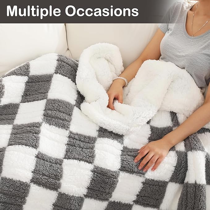 Electric Heated Blanket Full Size 72"×84" with 9 Heating Levels & 1-10Hs Auto Off, Checkered Plaid Double Sided Sherpa, Energy Efficient, Machine Washable, for Couch & Bed, Light Gray