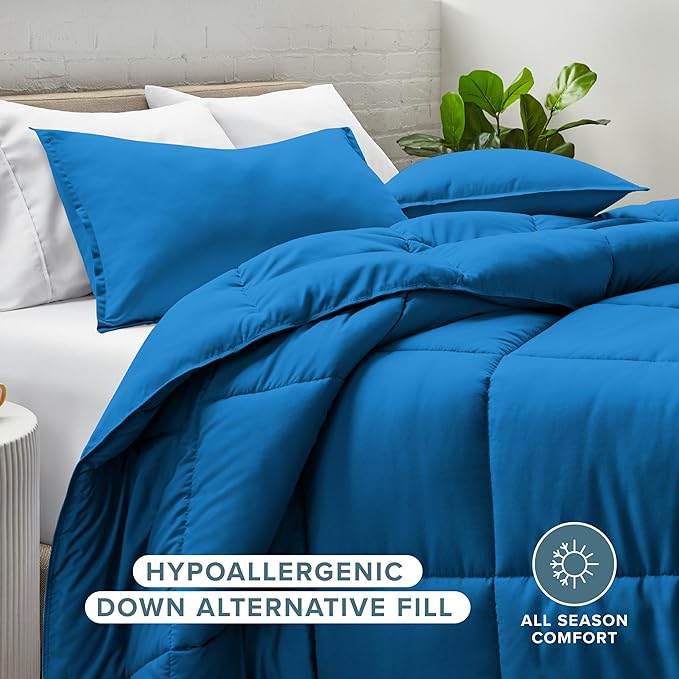 Bare Home Comforter Set - Queen Size - Ultra-Soft - Goose Down Alternative - Premium 1800 Series - All Season Warmth (Queen, Medium Blue)
