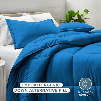 Bare Home Comforter Set - Full Size - Ultra-Soft - Goose Down Alternative - Premium 1800 Series - All Season Warmth (Full, Medium Blue)