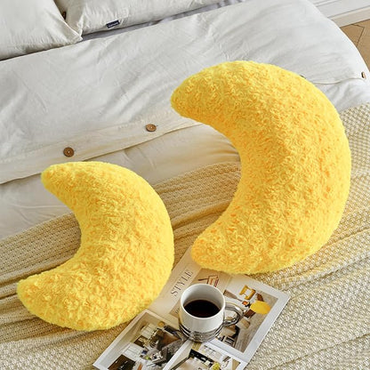 Moon Shaped Pillow with Soft Faux Fur for Couch, Bed, Sofa - Cute Half Moon Pillows with Room Decor for Bedroom, Living Room (14.9 Inches, Yellow)