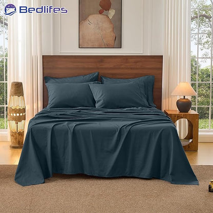 Bedlifes 100% French Pure Linen Sheets Queen Size Breathable and Cooling Flax Sheet Set Soft Durable and Moisture Wicking 16 Inch Deep Pocket-4 Piece(Queen,Cool Gray)