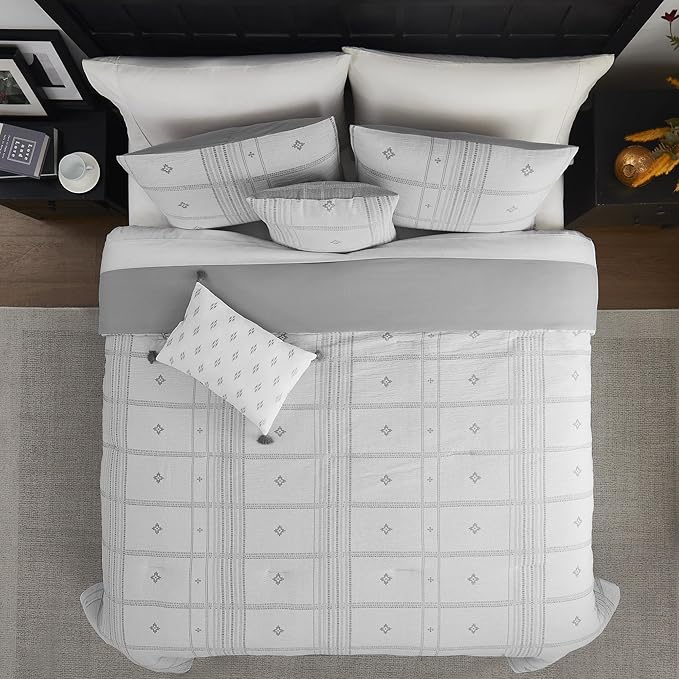 Modern Threads 5-Piece Jacquard Comforter Set, Elena King in Grey – Elegant Comforter, 2 Pillow Shams, and 2 Decorative Pillows