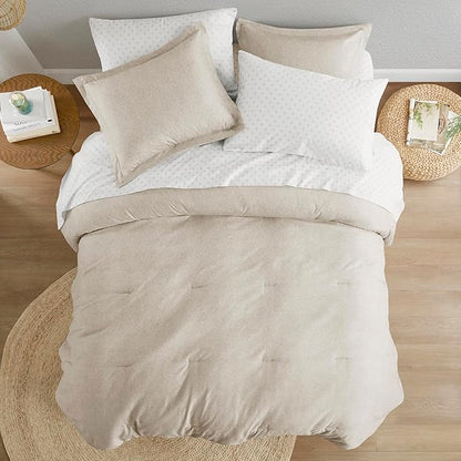 Comfort Spaces Twin XL 5 Pieces Comforter Set, Boho Bed Sets, Farmhouse Bedding Sets with Comforter, Gift Bed in a Bag with Comforter, Sheets, Pillowcases, and Shams, Twin XL, Taupe