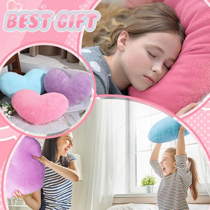 Unittype Heart Shaped Pillow Plush Cute Fluffy Cushion Heart Throw Pillow Decorative Back Cushions Women Gifts for Living Dining Room Bed Sofa, 15.75 Inch(Blue, Light Pink, Violet)