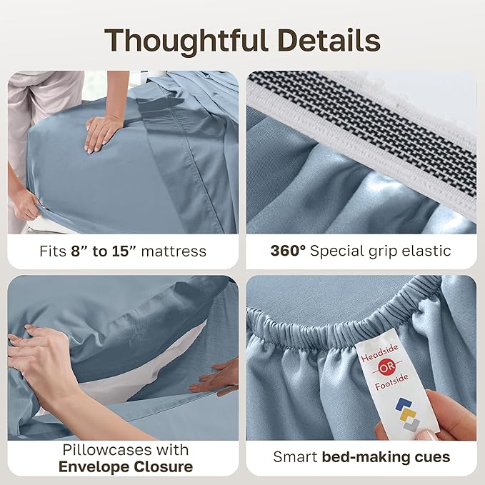 California Design Den 100% Egyptian Cotton Sheets for Full Size Bed, Certified Authentic Deep Pocket Luxury Bed Sheets Set, Extra Soft Sateen Breathable Bed Sheets for Hot Sleepers - Blue Hydrangea