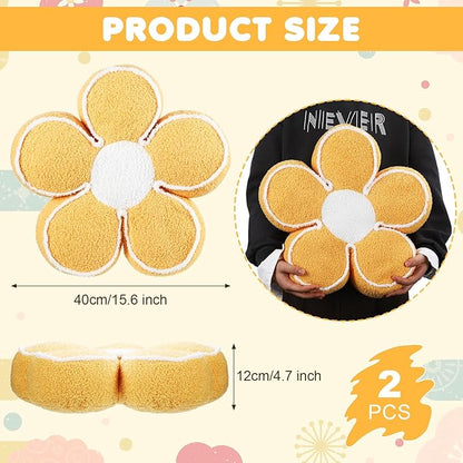 Menkxi 2 Pack Flower Pillows Cute Flower Shaped Pillows Daisy Pillow Throw Soft Floor Cushion for Living Room Bedroom Sofa Couch Winter Warm Decoration 15.7 Inch(Yellow)
