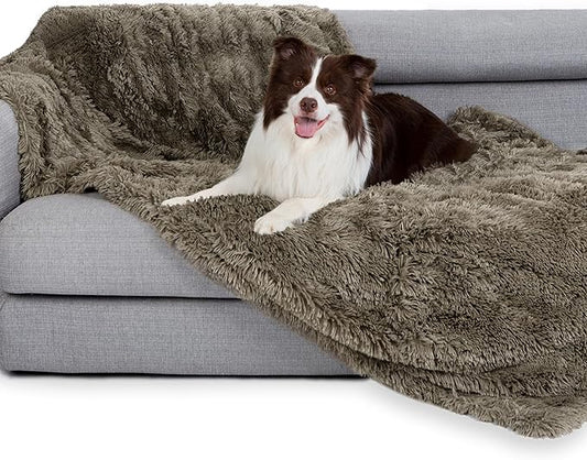 gogobunny Waterproof Dog Blanket for Couch & Furniture Protection - Super Soft Reversible Throw for Large Dogs & Cats, Calming Washable Fur & Sherpa Pet Blanket (33x77 Inch, Stone)