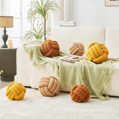 Decorative Throw Knot Pillow Ball for Home Chair Sofa Couch Bed Aesthetic Round Decor Pillows Lambswool Knotted Pillow Cushion (Beige, 13 inches)