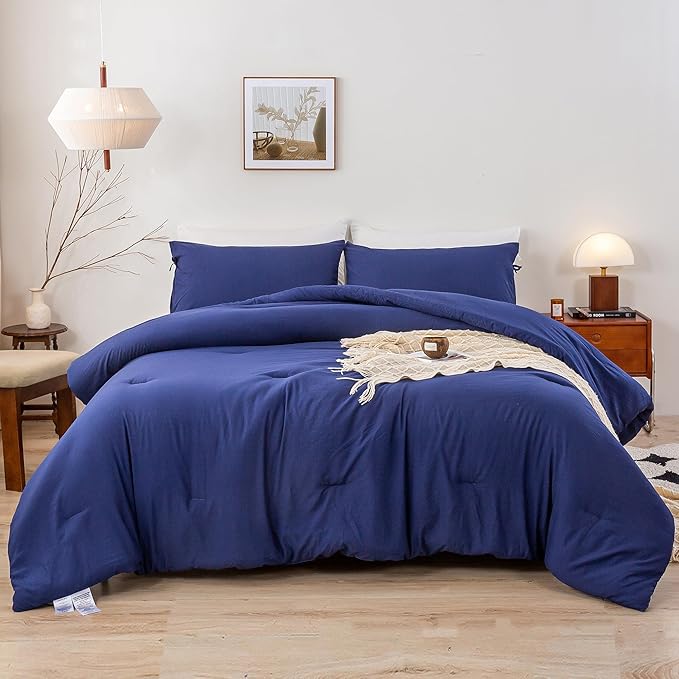 Ultra-Soft Bedding King Size Comforter Set - Cozy Washed PolyCotton Fabric - Lightweight but Warm All Season Use - Comfortable Bed Down Alternative Blanket Comforter with Pillowcase,Navy Blue