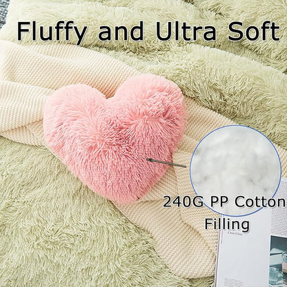 MorroMorn Fluffy Heart Throw Pillows, Shaggy Decorative Pillow for Sofa Couch Bed, Cute Room Decor Decorations for Women Girls Kids (Pink)