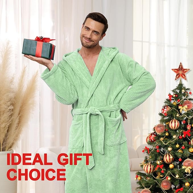 Men's Bathrobes with Hood, Soft Long Towel Robe for Men - Super Absorbent Quick Dry yet Warm