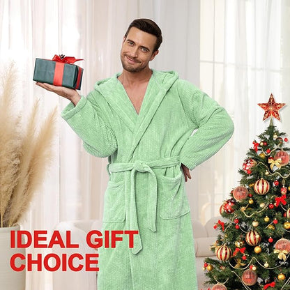 Men's Bathrobes with Hood, Soft Long Towel Robe for Men - Super Absorbent Quick Dry yet Warm