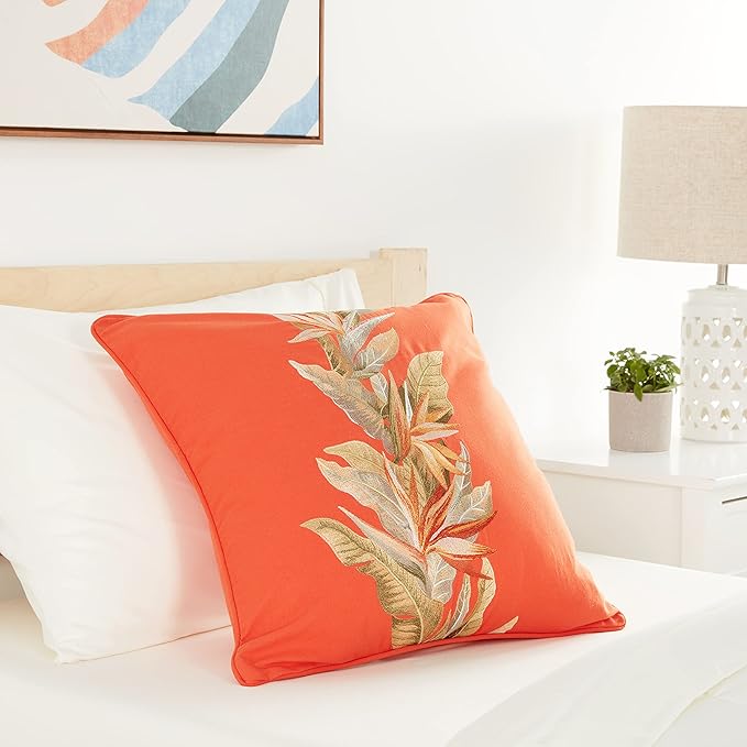 Tommy Bahama - Throw Pillow, Ideal for Bed or Couch, Tropical Design, Cozy Home Essentials (Birds of Paradise Orange, 20" x 20")