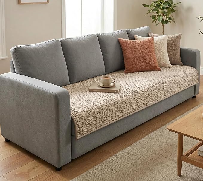 PAULATO BY GA.I.CO. Waterproof Blanket – 24x86” Changing Absorbent Pad for Incontinence – Machine Washable Stain-Resistant Protector for Couch Sofa or Bed – Reusable Waterproof Cover - Macadamia