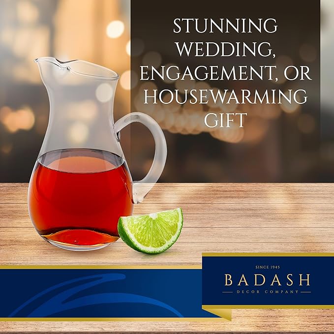 Badash Zeus Crystal Glass Pitcher with Classic Handle and Pinched Spout - 36 oz, 10" Tall