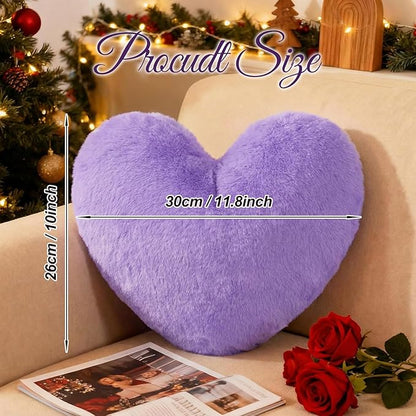 Nydotd Heart Pillows Cute Fuzzy Throw Pillow Purple Love Heart Shaped Decorate Pillows for Bed Livingroom Sofa Gifts Home Decor Cushion Small 11.8" x 10"