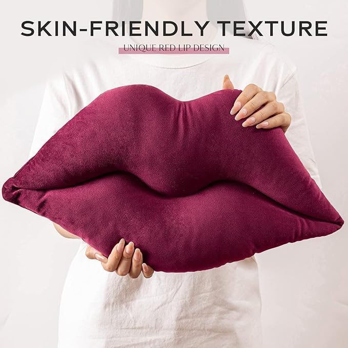 Ashler Lips Throw Pillows Smooth Soft Velvet Insert Included Cushion for Couch Bed Living Room, Dark Purple, 24 X 12 inches