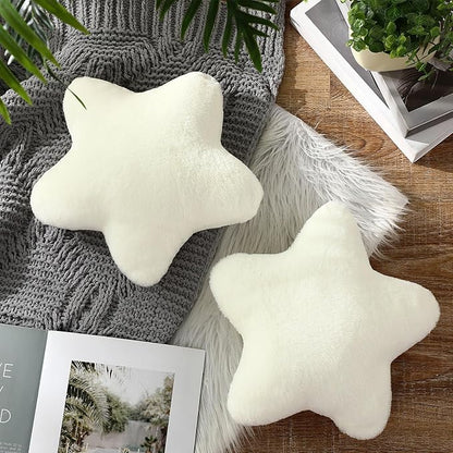 2 Pcs 11 Inch Star Pillow Decorative Star Shaped Throw Pillow Gift Cute Aesthetic Soft Plush Floor Cushions Room Decor for Bedroom Living Room Sofa Bed(Beige)