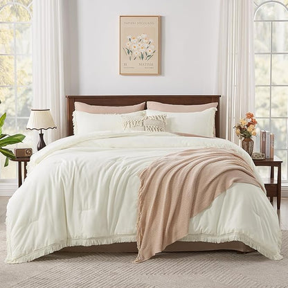 Andency King Size Comforter Set Ivory, 3 Pieces Boho Soft Lightweight Bedding Comforter Sets, Tassel All Season Bed Set (104x90In Comforter & 2 Pillowcases)