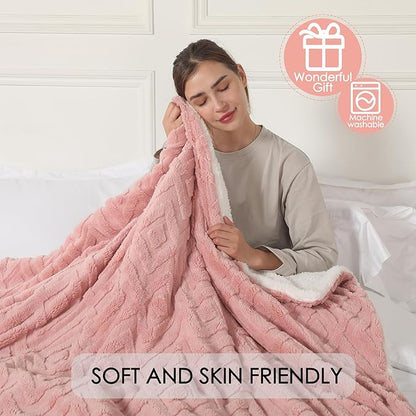 Heating Blanket Twin Size Extra-Thick and Warm Electric Blanket with 10 Hour Auto Off & 5 Heating Levels, 3D Pattern Design and Overheating Protection, Baby Pink