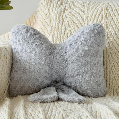 Bow Pillow, Decorative Bow Pillows with Soft Plush for Couch Bed, Bow Shaped Throw Pillow Room Decor for Bedroom, Bow Decorative Pillow for Living Room (Grey, Large-16 Inches)