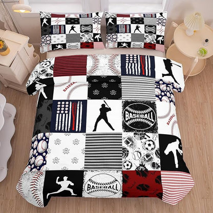 NINENINE 5PCS Baseball Bedding Full Size Comforter Sets for Boys, Sports Bedding Sets for Boys Baseball Comforter (1Comforter, 1Flat Sheet, 1Fitted Sheet, 2Pillowcases)