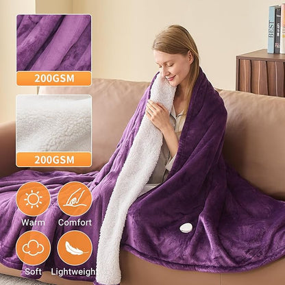 Electric Heated Blanket Twin Size 62''x84'' Soft Flannel & Sherpa Electric Blanket with 10 Heating Levels, Automatically Shut Down After 8h with Overheat Protection Machine Washable