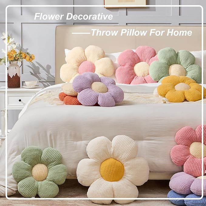 Flower Pillow Flowers Shaped Pillow Cushion Decorative Daisy Pillow for Bed Cute Throw Pillow Flower Floor Pillow Soft Seat Cushion Cream Cushion 19.6"