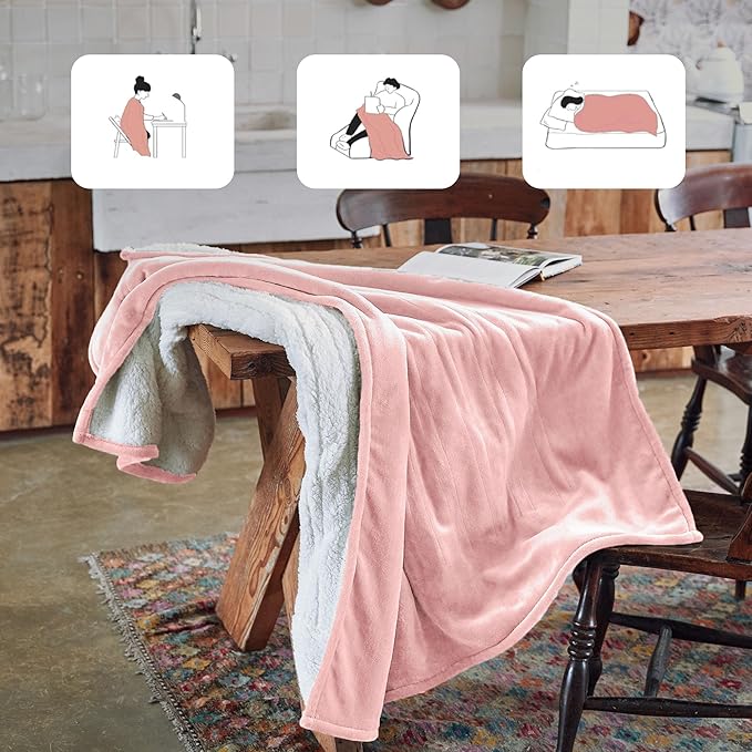 Heated Blanket 50''x60''-Soft and Comfortable Electric Throw,5 Heat Settings and 3H Auto Shut-Off Heating Blanket ETL&FCC Certification Machine Washable (Pink)